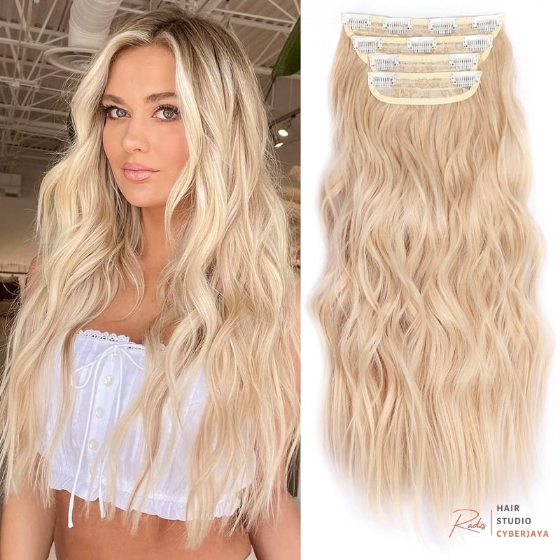 Clip in Long Wavy Synthetic Hair Extension 20 Inch Blonde 4PCS Thick Hairpieces Fiber Double Weft Hair for Women Clip in Long Wavy Synthetic Hair Extension 20 Inch Blonde 4PCS Thick Hairpieces Fiber Double Weft Hair for Women