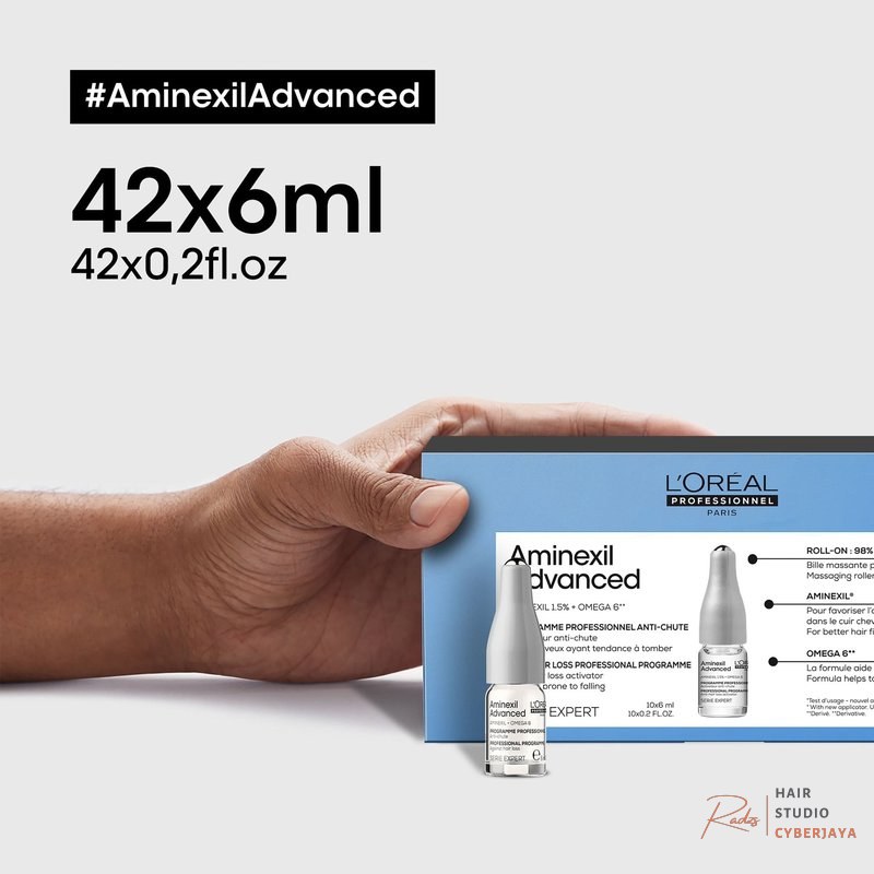 Aminexil advanced serum anti-hair activator for denser hair.