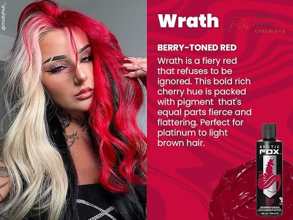 Arctic Fox Wrath Hair Dye Longevity ARCTIC FOX Semi-Permanent Hair Color WRATH - Cruelty-Free - 8 fl oz | Vivid and Vibrant, Cruelty Free, Ammonia Free, Peroxide Free, Cream Formula