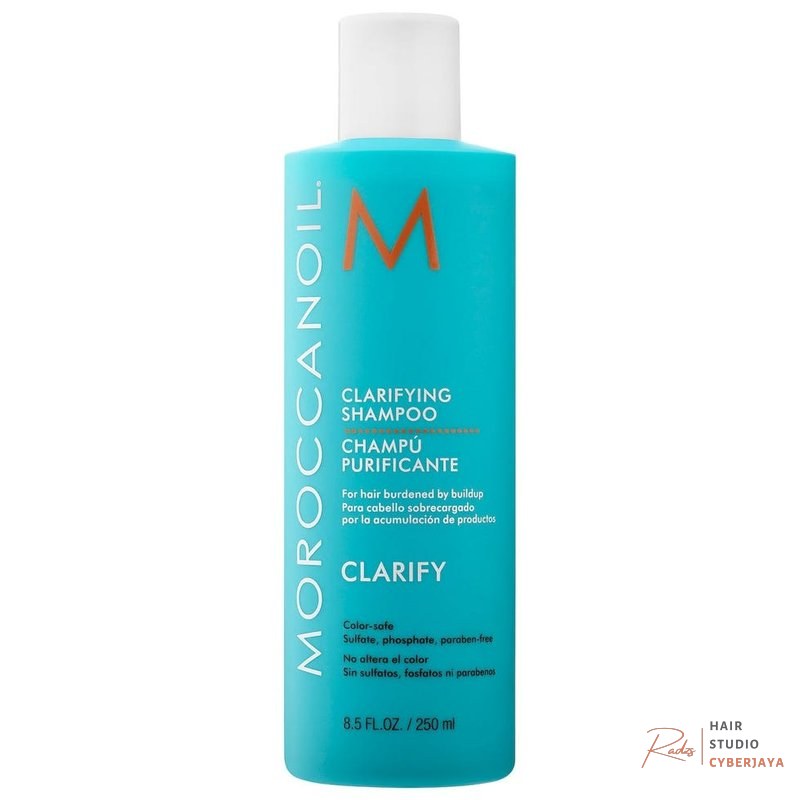 Moroccanoil Clarifying Shampoo for Hair Detox Moroccanoil clarifying shampoo bottle with distinctive packaging