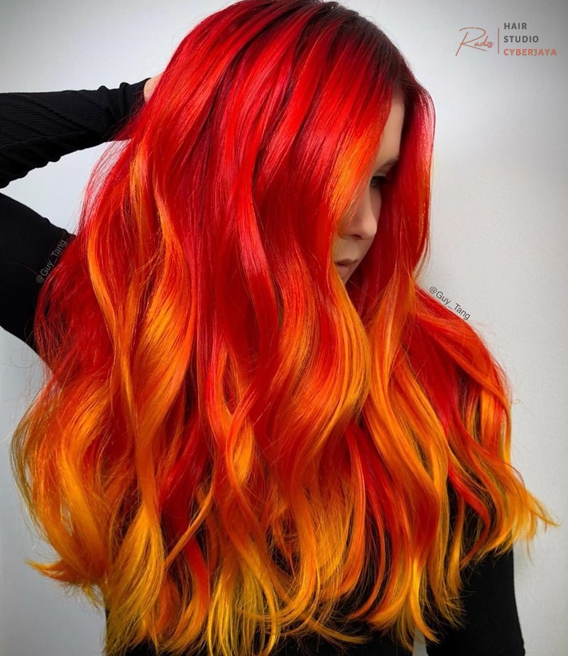 Firey ombre hair Vibrant firey ombre hair color