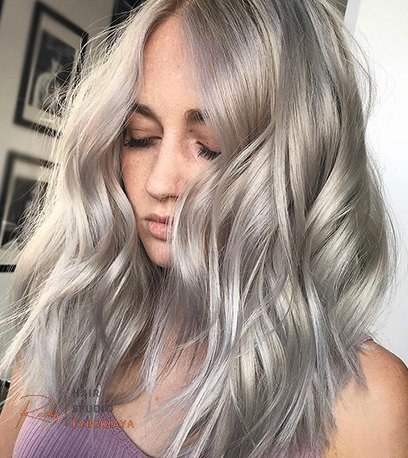Icy Silver Hair Wella Professionals Curled icy silver hair created using Wella Professionals