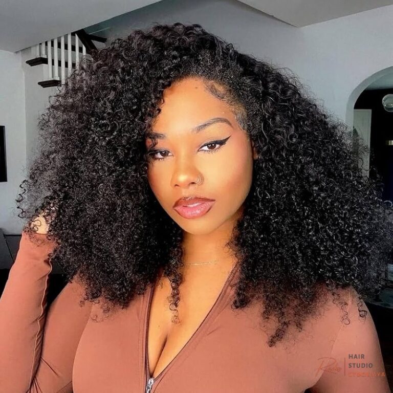 Half wig human hair with drawstring and kinky-curly texture