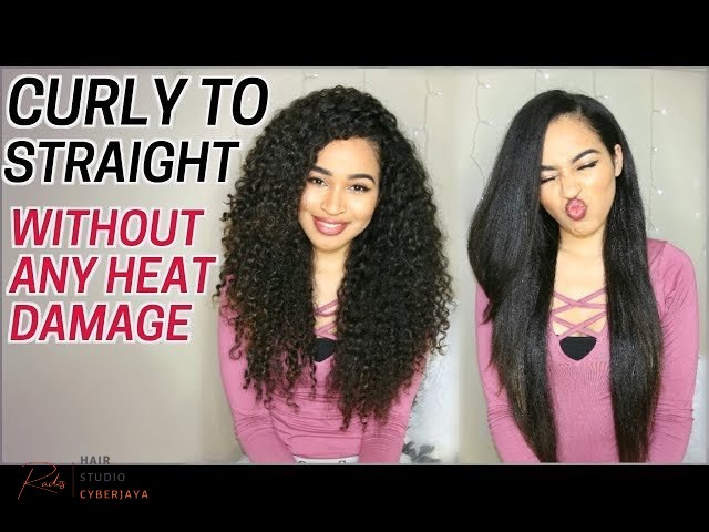 How to Straighten Curly Hair Without Heat Damage A person showcasing a curly to straight routine with tips to avoid heat damage