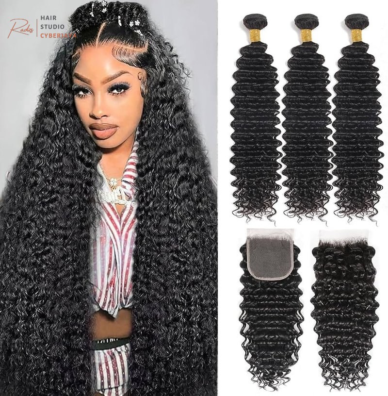 Deep Wave Bundles with Closure Deep wave human hair bundles with closure for a voluminous look