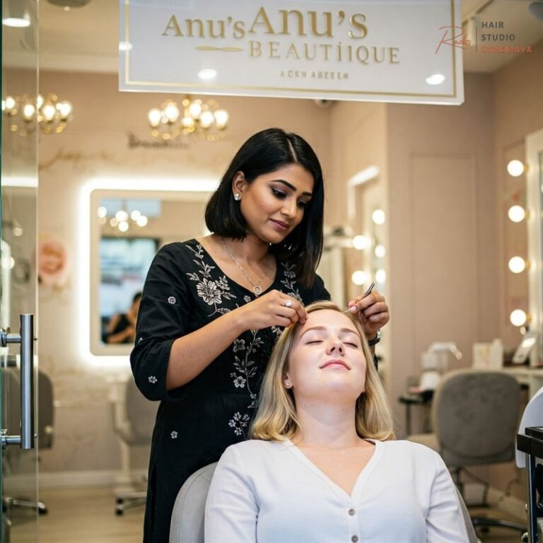 A vibrant interior of an Indian salon offering expert hair services