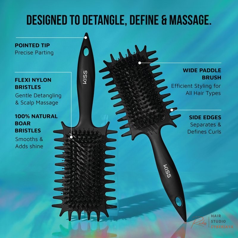 Kiss Colors & Care Curl & Define Paddle Brush, 100% Genuine Hair Boar Bristles, Size: 1 ct Kiss Colors & Care Curl & Define Paddle Brush, 100% Genuine Hair Boar Bristles, Size: 1 ct