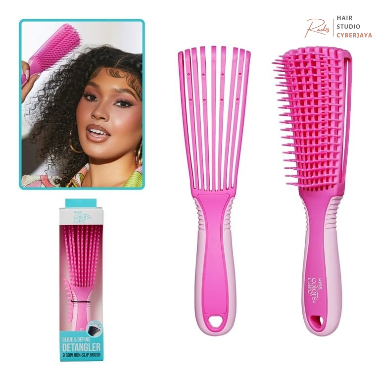 Kiss Colors & Care Glide & Define 9-Row Non-Slip Large Detangling Hair Brush, Pink Kiss Colors & Care Glide & Define 9-Row Non-Slip Large Detangling Hair Brush, Pink