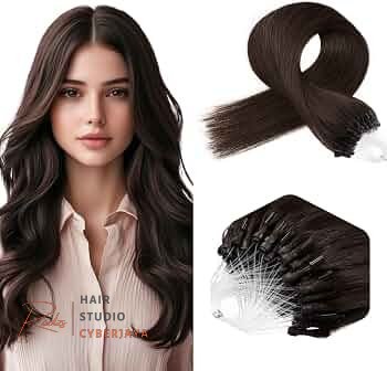 Micro Bead Hair Extensions Real Human Hair Brown Beaded Extensions 16in | Micro Ring Dark Brown Hair Extension,50g100s,2,Microlink Hair Extensions,Cold Fusion Installation,For Daily Life