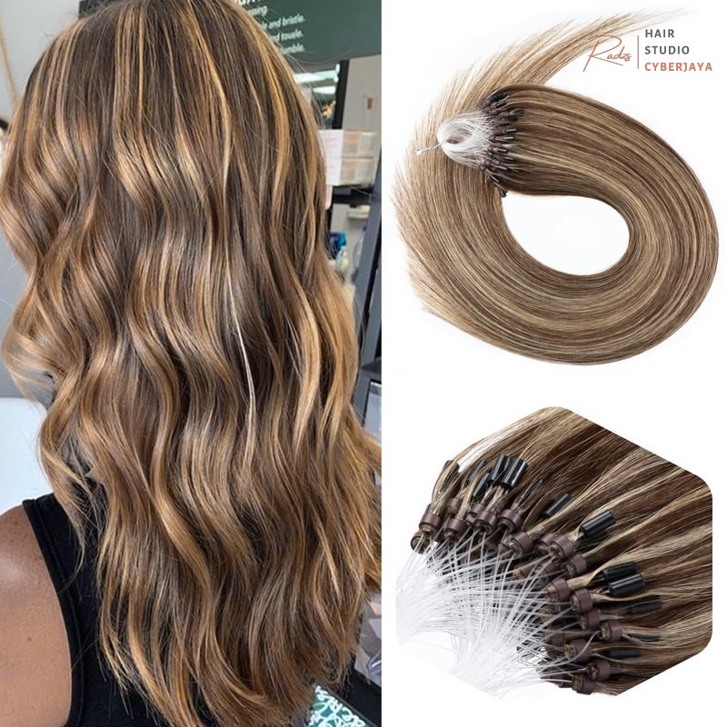Micro Bead Hair Extensions Real Human Hair Brown Blonde Beaded Hair 18in | Microlinks Extension Human Hair,50g,100s,4/613,Highlight Bead Hair Extensions,Blend With Your Hair Naturally