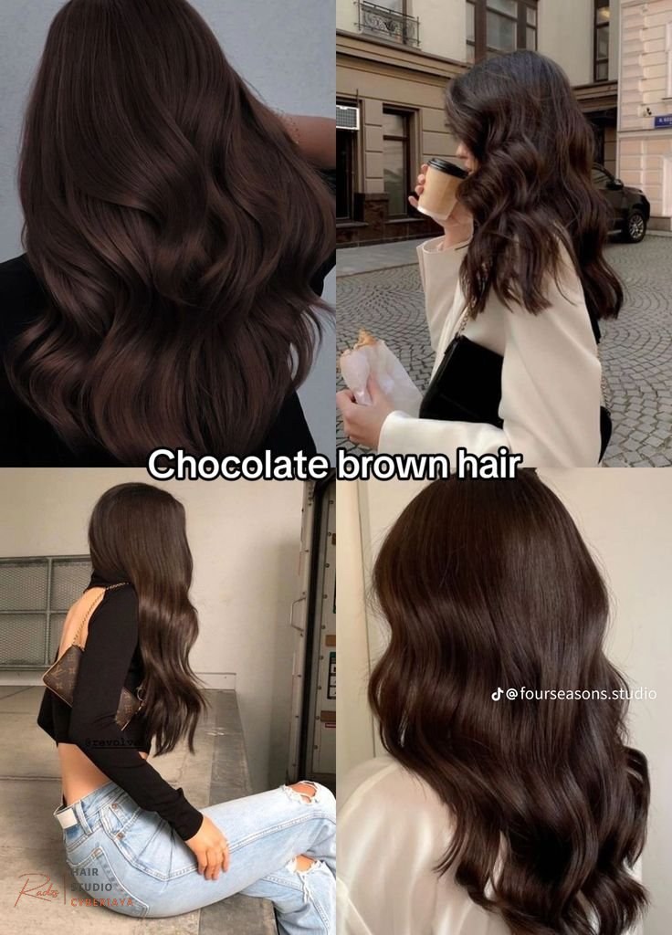 Dimensional Dark Mocha Brown Hair Woman with dark mocha brown hair color and subtle highlights