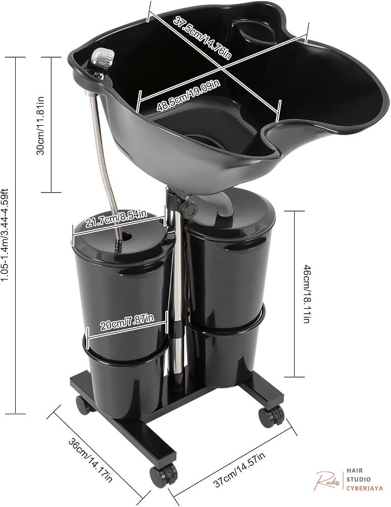 Portable Shampoo Basin with Wheels Adjustable height portable shampoo basin with two water buckets and wheels