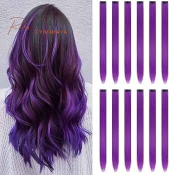 A collection of vibrant purple clip-in hair extensions for colorful looks