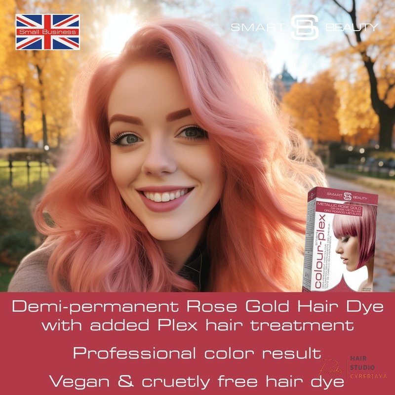 Metallic Rose Gold Hair Dye Demi-Permanent Metallic rose gold hair dye for a shimmery effect