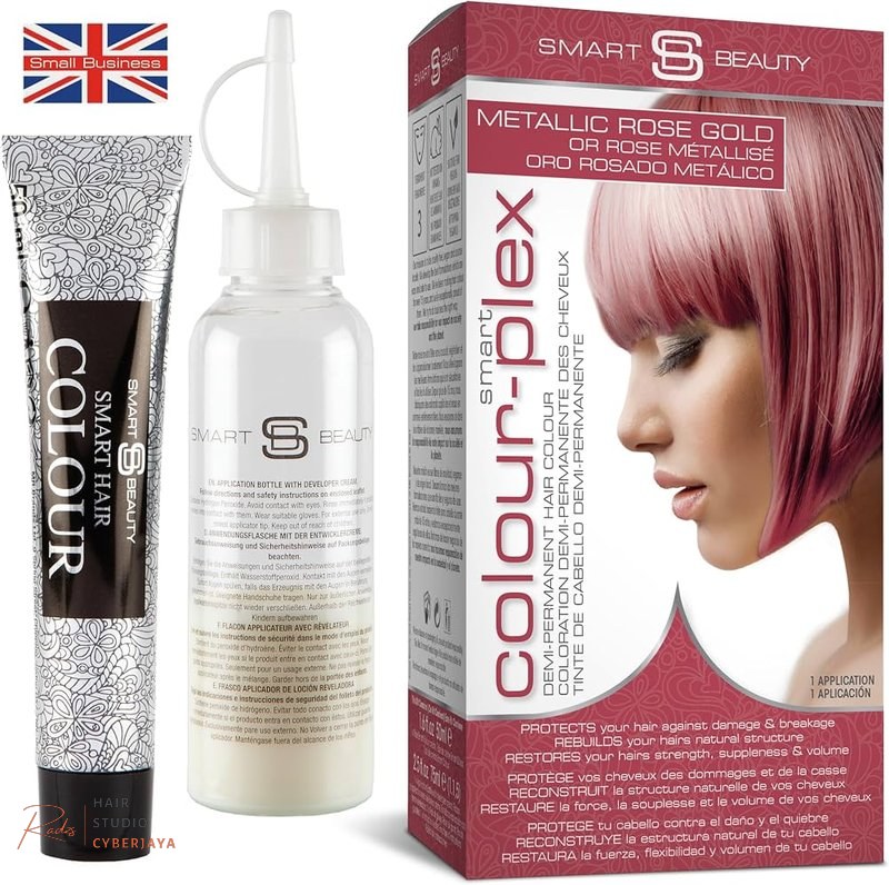 Metallic Rose Gold Hair Dye Demi-Permanent Metallic rose gold hair dye with anti-breakage plex