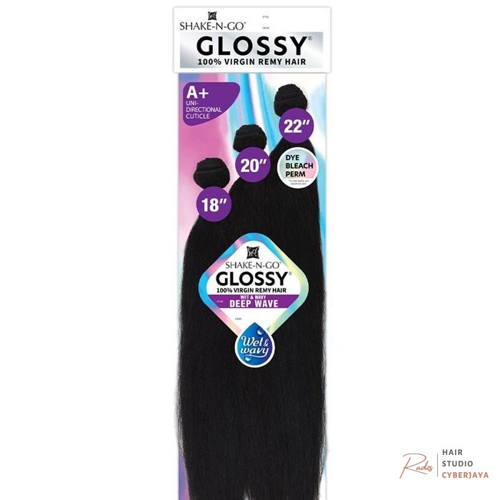 Glossy - 100% Virgin Human WET & Wavy Deep Wave BUNDLE NATURAL Black / 10"12"14" Glossy - 100% Virgin Human WET & Wavy Deep Wave BUNDLE NATURAL Black / 10"12"14"