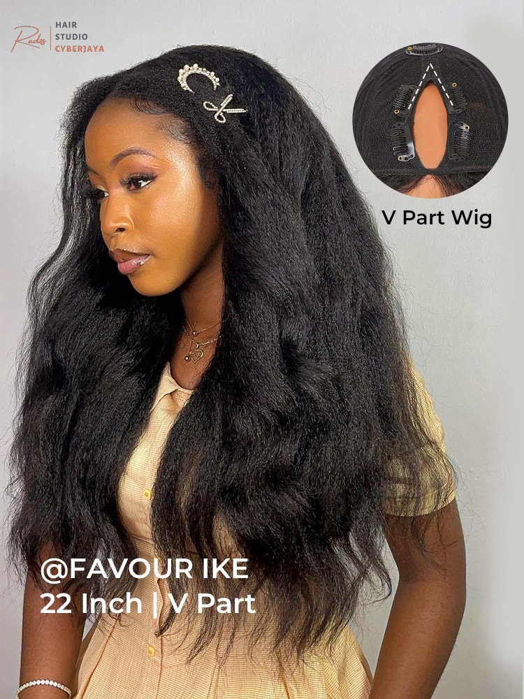 Yaki V Part Human Hair Wigs Kinky straight Yaki V part human hair wigs