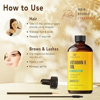Botanic Hearth Vitamin E Oil for Dry Frizzy Hair Botanic Hearth Vitamin E Oil Suitable for All Hair Types, 60 ml | 100% Natural & Vegan Formula Deeply Nourishes Dry Frizzy Hair & Scalp for