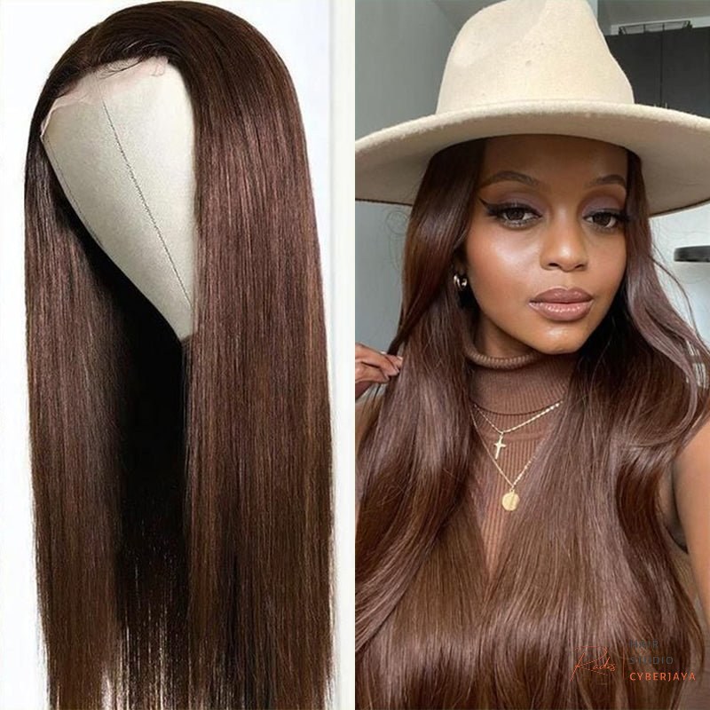 VIYA 4 Dark Brown Straight Hair Wig VIYA 4 Dark Brown Colored Transparent Lace Human Straight Hair Wig