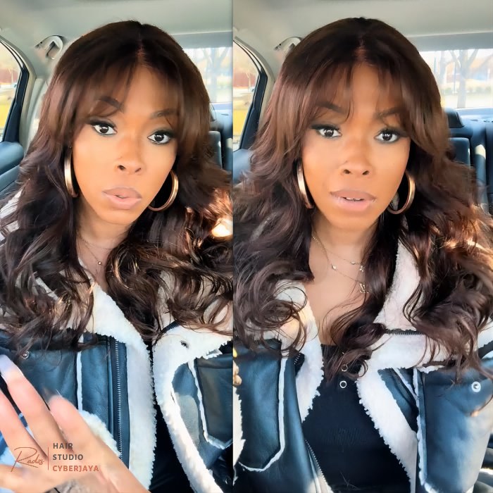 VIYA Dark Chocolate Brown Body Wave Wig with Curtain Bangs VIYA Dark Chocolate Brown 13x6 HD Skin Melt Full Lace Frontal Body Wave Wig