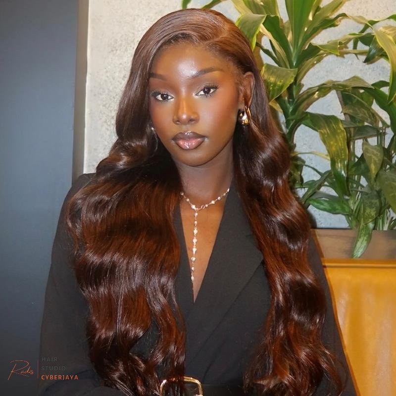 VIYA Dark Chocolate Brown Body Wave Wig VIYA Dark Chocolate Brown 13x6 HD Skin Melt Full Lace Frontal Body Wave Wig with Bleached Knots