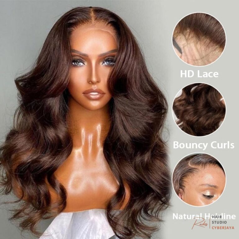 Viya Hair dark brown loose body wave wig with a perfect hairline