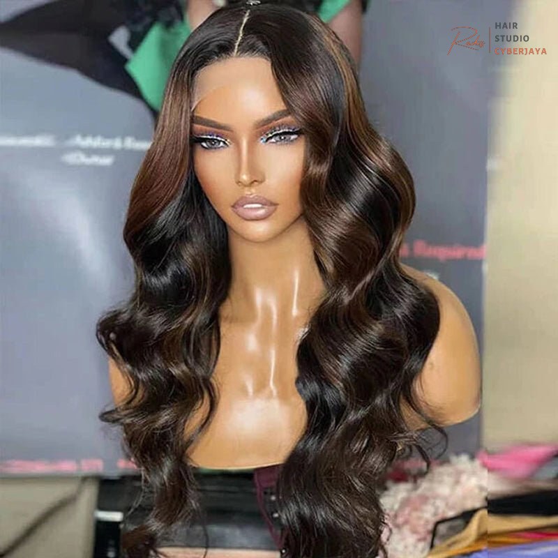 VIYA Brown Highlight Wig VIYA Loose Body Wave 13x4 Full Lace Frontal Brown Highlight Human Hair