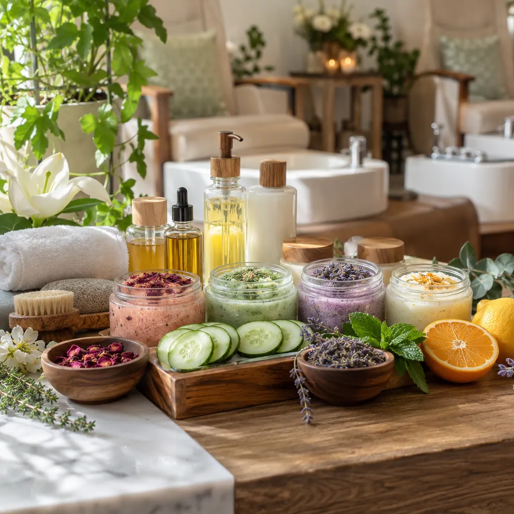 Various organic pedicure products and scents for a natural treatment.