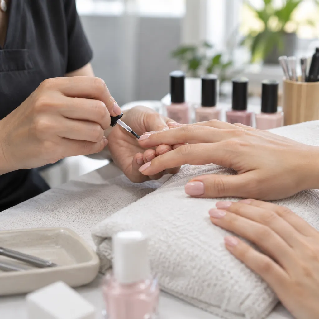 Nail technician performing a manicure with high-quality products