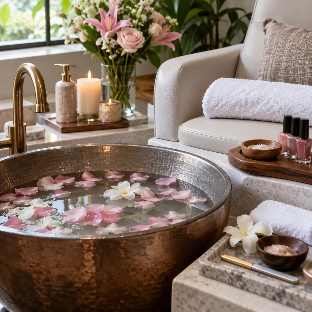 Luxurious spa pedicure setup at a nail salon