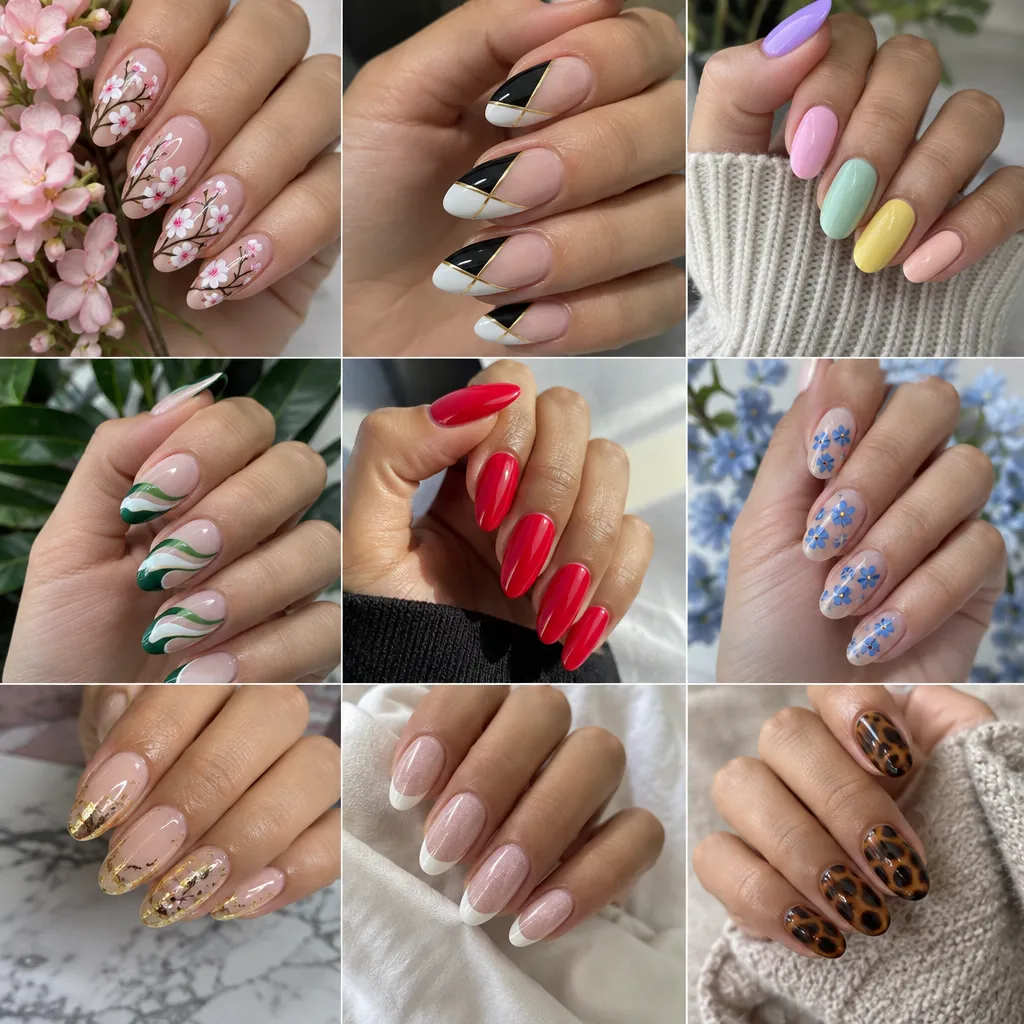 Collage of custom nail art designs offered at Aria Nail Bar