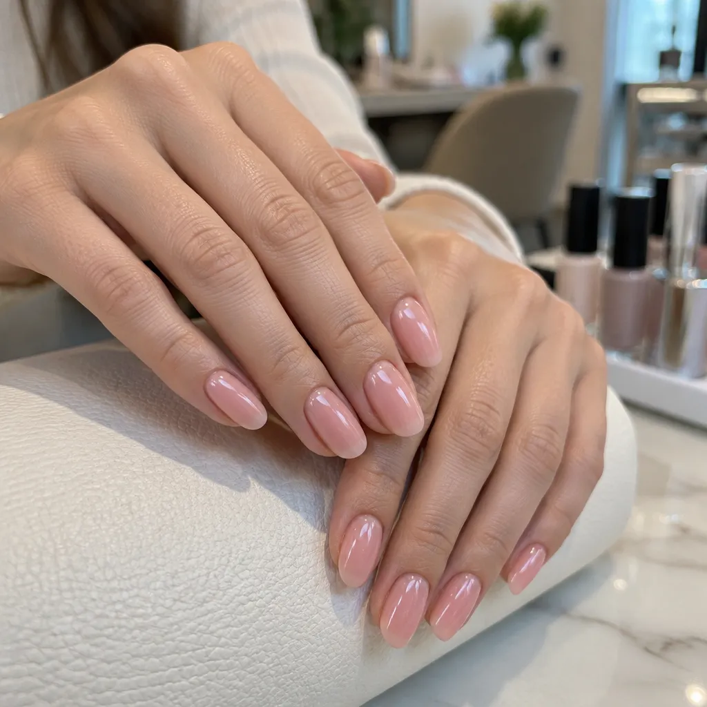 Close-up of gel manicured nails with a glossy shine