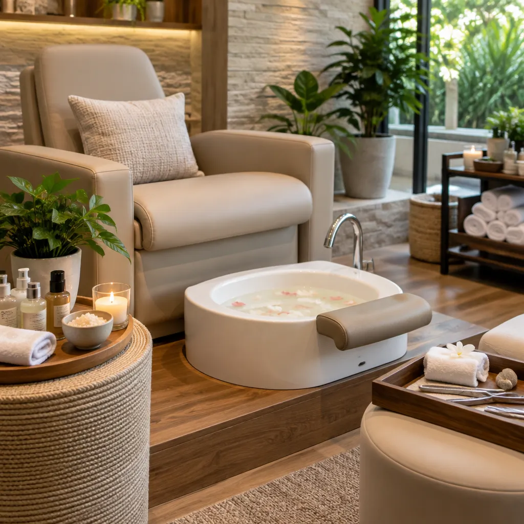 Calming pedicure station designed for relaxing spa treatments at the salon