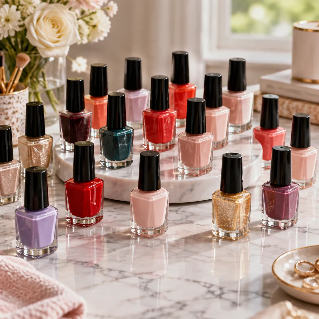 A selection of colorful nail polish options at a nail salon